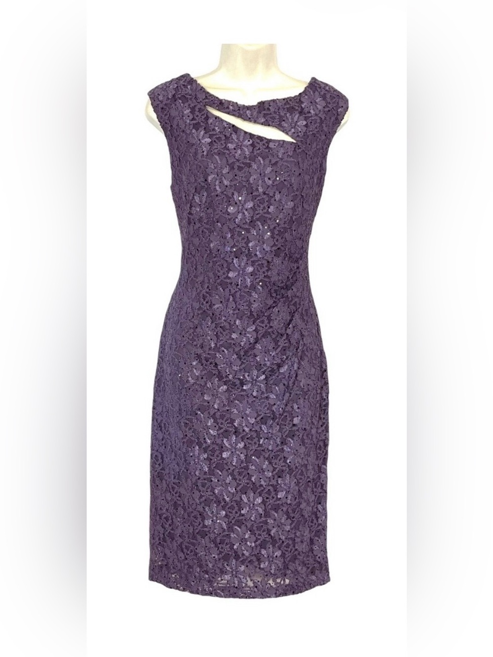 Connected Apparel Purple One-Shoulder Lace Cocktail Dress with Cutout NWT size 4